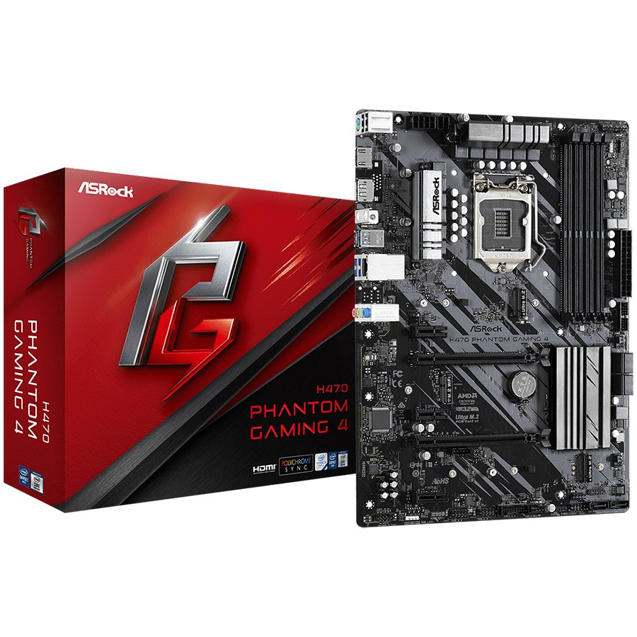 200709160011801048 ASROCK Main Board Desktop H470 PHANTOM GAMING 4 (S1200, 4xDDR4,2xPCIe x16,3xPCI Ex1, 6 SATA3 ,2x Ultra M.2, GLAN,DP,HDMI,USB 3.1 ) ATX retail - Image 1