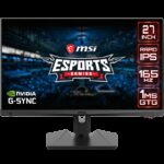 MSI Optix MAG274QRF Gaming Monitor, 27" 165Hz, WQHD (2560 x 1440) 16:9, Rapid IPS Anti-glare, 1ms (GTG), 300nits, 1000:1, 178°/178°, HDR, G-sync Compatible, 1x DP, 2x HDMI, 1x Type-C, 2x USB 2.0 Type A, 1x Earphone out, Adjustable Stand, 3Y Warranty