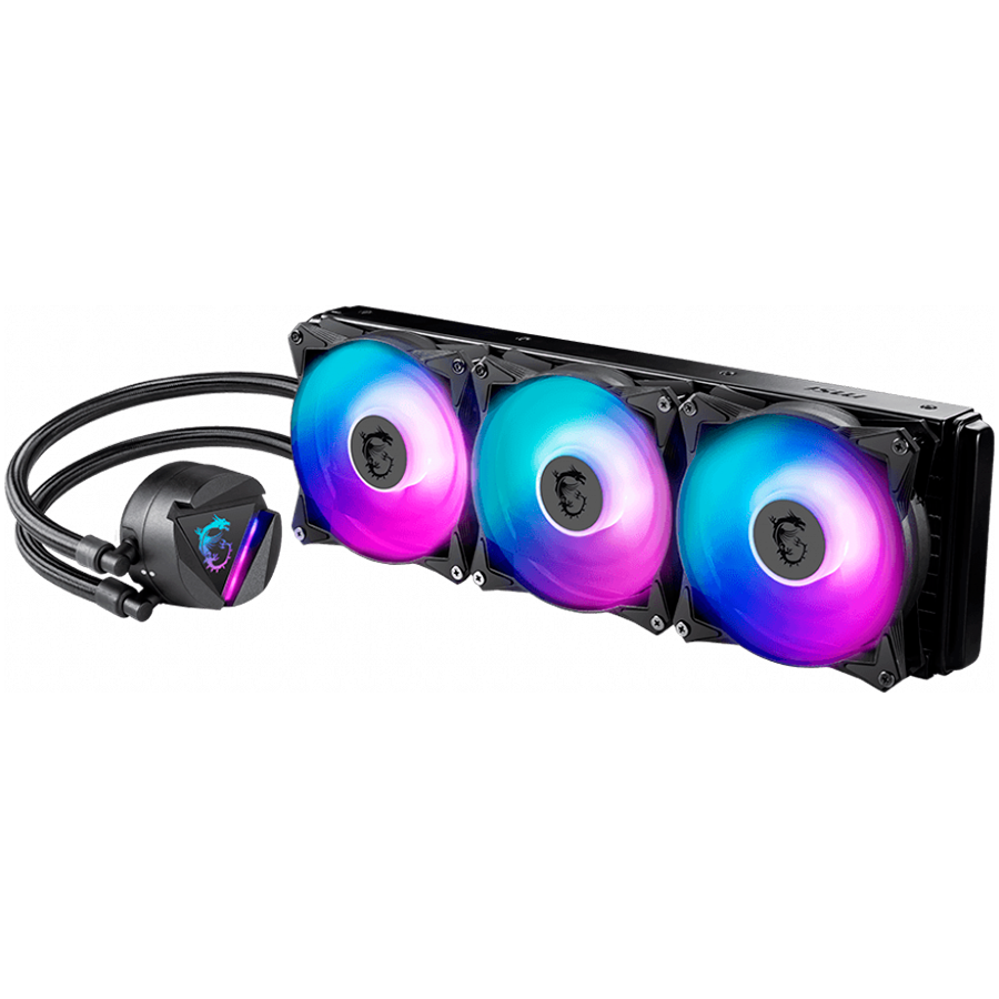 220614160012439438 MSI MAG CORELIQUID 360R V2 Liquid Cooler, 3x 120mm ARGB 2000rpm PWM Fans, ARGB Block, Radiator Pump Design, Rotatable Blockhead, Intel LGA 115x/1200/1700/1366/2011/2066, AMD AM5/AM4/FM2+/FM2/FM1/AM3+/AM3/AM2+/AM2/TR4/sTRX4/SP3, 3Y Warranty - Image 1