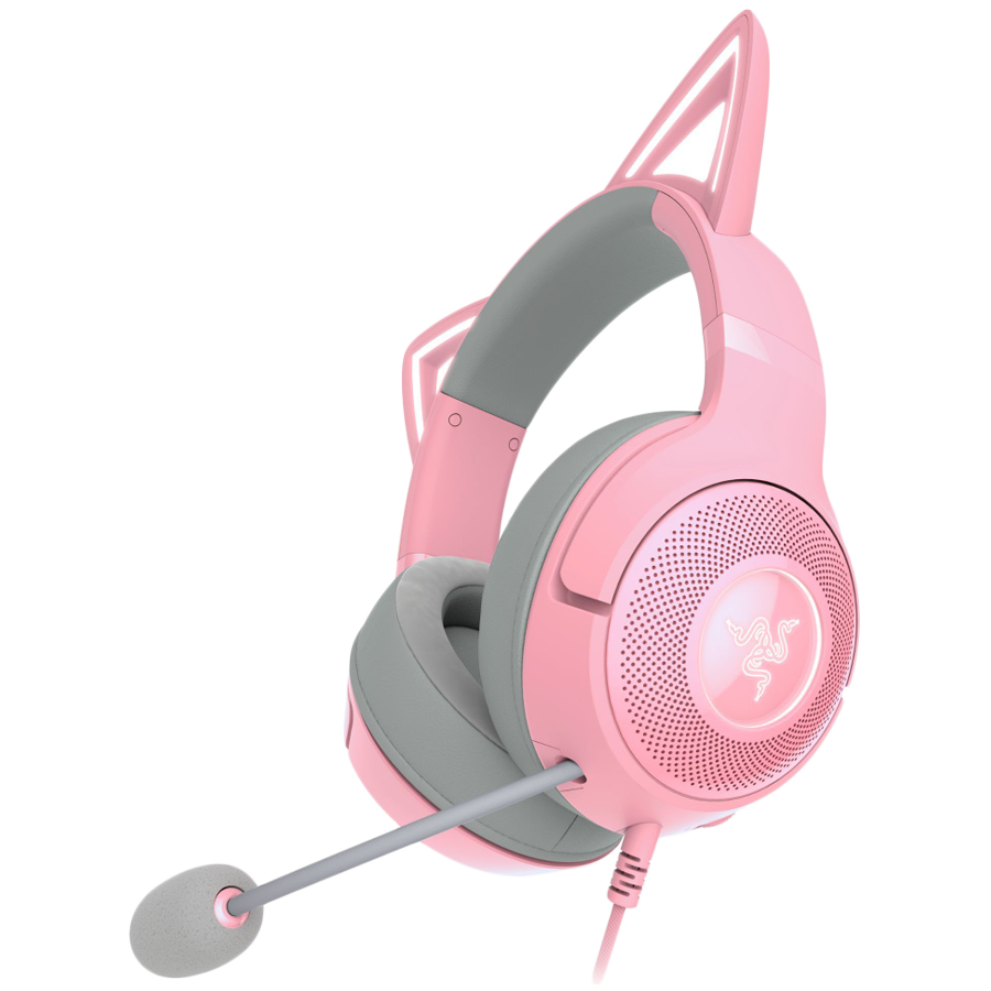 231023140011712113 Kraken Kitty V2 - Pink, Gaming headset, Kitty Ears, Stream Reactive Lighting, HyperClear Cardioid Mic, 40 mm TriForce Drivers, Built into the earcups microphone, Razer Chroma RGB (Ear and Earcups), Surround sound: Only available on Windows 10 64-bit - Image 1