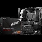 MSI PRO B650-S WIFI,ATX, Socket AM5,AMD B650 Chipset,4 DIMMs,Dual Channel DDR5 up to 7200+(OC)MHz,2x PCI-Ex16 slot, 2x M.2, 2x USB 3.2 Gen 2, 4x USB 3.2 Gen 1,4x USB 2.0,1x HDMI,1x DP,2.5G LAN,7.1 Audio,3y warranty