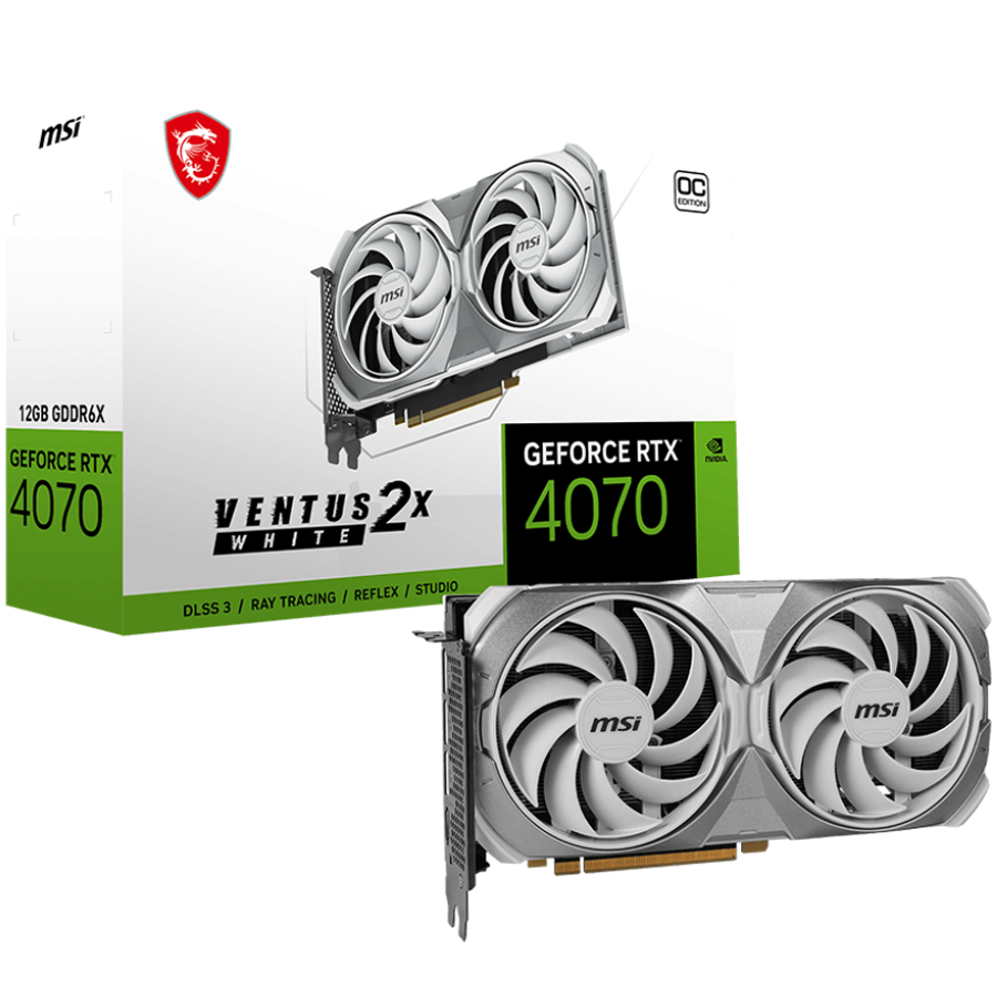 240207150015496005 MSI Video Card NVidia GeForce RTX 4070 SUPER 12G VENTUS 2X WHITE OC, 12GB GDDR6X, 192-bit, 2505 MHz Boost, 7168 CUDA Cores, PCIe 4.0, 3x DP 1.4a, HDMI 2.1a, RAY TRACING, Dual Fan, 650W Recommended PSU, 3Y - Image 1