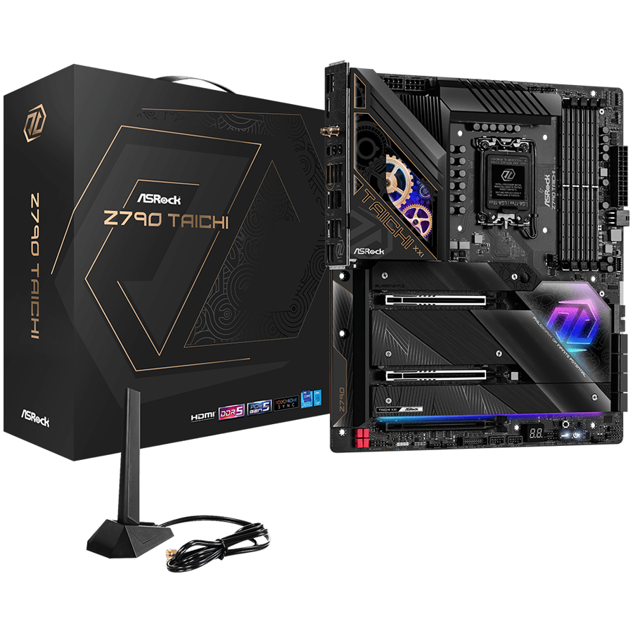 240521120014630029 ASROCK MB Desktop Z790 Taichi, S1700, 4x DDR5, 2x PCIe 5.0 x16, 1x PCIe 4.0 x16, 4x Hyper M.2, 1x Blazing M.2, 1x Hyper M.2, 8x SATA3, 3x USB-C, 12x USB 3.2, 6x USB 2.0, 1x RJ-45 2.5GB Lan, 802.11ax Wi-Fi 6E + BT 5.3, 1x HDMI, 1x SPDIF, ATX - Image 1