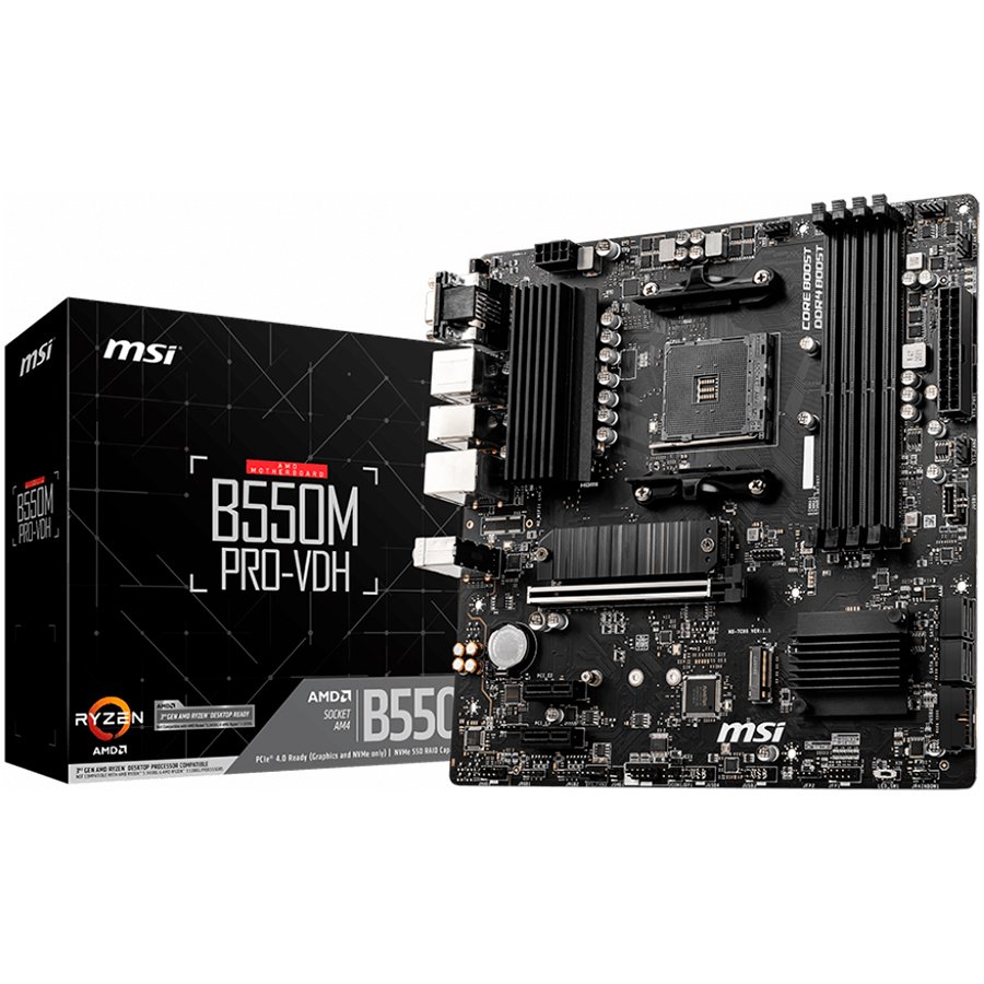 210324170012978780 MSI B550M PRO-VDH,m-ATX,Socket AM4,AMD B550 Chipset,4 DIMMs,Dual Channel DDR4 up to 4400+(OC)MHz,1x PCIe 4.0/3.0 x16 slot,2x M.2 slots,4x USB 3.2 Gen 1,2x USB 2.0,1x HDMI,1x DP,1x VGA,1G LAN,7.1 Audio,3y warranty - Image 1