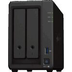 Desktop NAS SYNOLOGY Synology DS723+, Tower, 2-Bays 3.5'' SATA HDD/SSD, 2 x M.2 2280 NVMe SSD, CPU AMD Ryzen R1600 dual-core (4-thread), max. boost up to 3.1 GHz, 2 GB DDR4 ECC SODIMM, 2 x 1GbE RJ-45, 1 X USB 3.2, 1 x eSATA, 1.51 kg, 3y