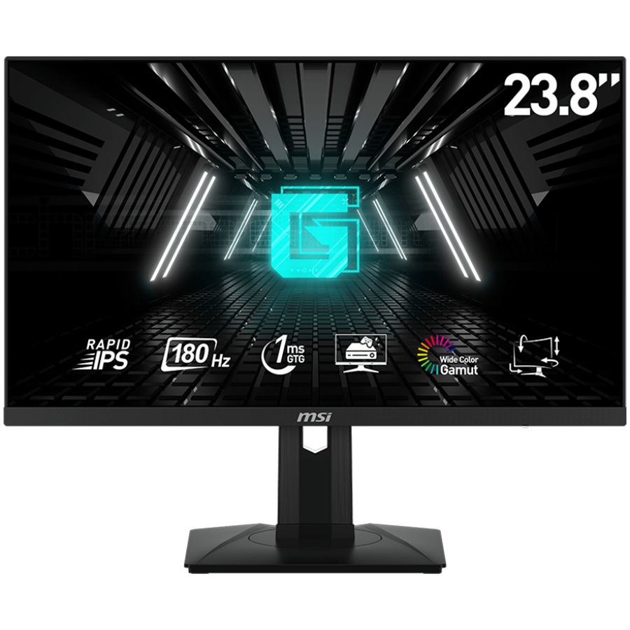 241106150012483950 MSI G244PF E2 Gaming Monitor, 23.8" 180Hz, FHD (1920x1080) 16:9, Rapid IPS Anti-glare, 1ms, 300nits, 1000:1, 178°/178°, Adaptive-Sync, Adjustable Stand, 1x DP, 2x HDMI, 3Y Warranty - Image 1